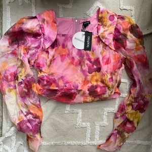 Printed chiffon long sleeve corset